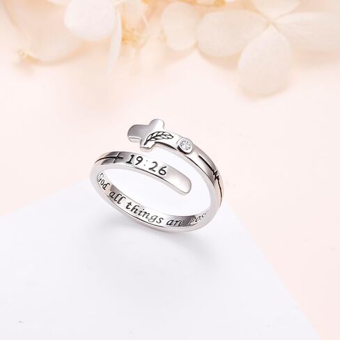 Ladytree Feather Angel Wings Adjustable Memorial Dainty Sterling Silver Open Thumb Ring for Women Men Loss of Mom Dad Daughter Loved Ones Mother's Day Sympathy Memory Jewelry Gifts in Kuwait