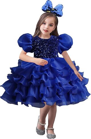 DreamHigh Little Girls Sequined Party Ball Dress Big Bow Headband Special Party Prom Dress in Saudi Arabia
