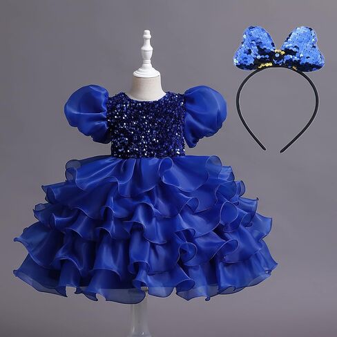 DreamHigh Little Girls Sequined Party Ball Dress Big Bow Headband Special Party Prom Dress in Saudi Arabia