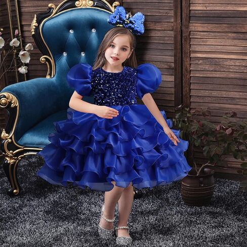 DreamHigh Little Girls Sequined Party Ball Dress Big Bow Headband Special Party Prom Dress in Saudi Arabia