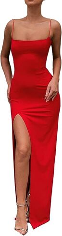 فستان DOUCIU نسائي بحزام سباغيتي بحاشية صلبة وفتحة عالية وفساتين ضيقة in Kuwait