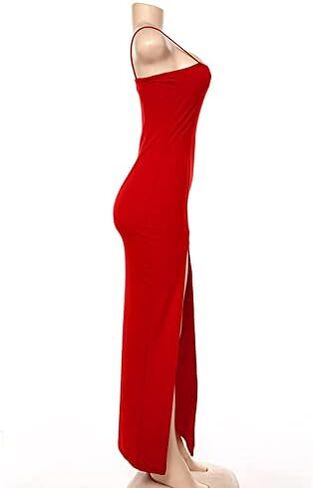 فستان DOUCIU نسائي بحزام سباغيتي بحاشية صلبة وفتحة عالية وفساتين ضيقة in Kuwait