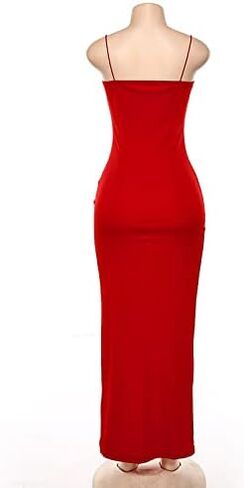 فستان DOUCIU نسائي بحزام سباغيتي بحاشية صلبة وفتحة عالية وفساتين ضيقة in Kuwait