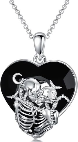 Seiyang Skull Necklace 925 Sterling Silver Skeleton Heart Crystal Pendant Jewelry Goth Gothic Gift for Women (with Gift Box) in Saudi Arabia