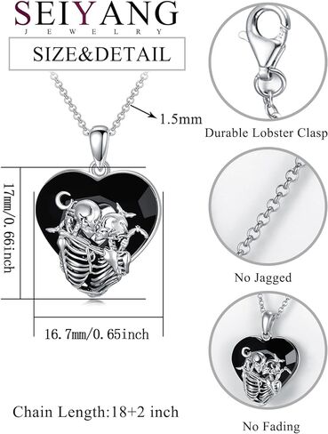Seiyang Skull Necklace 925 Sterling Silver Skeleton Heart Crystal Pendant Jewelry Goth Gothic Gift for Women (with Gift Box) in Saudi Arabia
