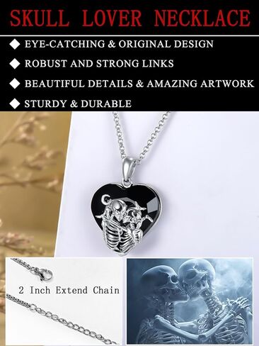 Seiyang Skull Necklace 925 Sterling Silver Skeleton Heart Crystal Pendant Jewelry Goth Gothic Gift for Women (with Gift Box) in Saudi Arabia