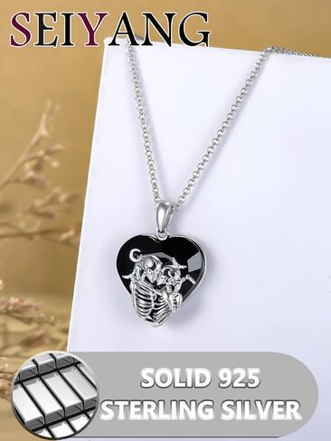 Seiyang Skull Necklace 925 Sterling Silver Skeleton Heart Crystal Pendant Jewelry Goth Gothic Gift for Women (with Gift Box) in Saudi Arabia