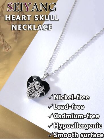 Seiyang Skull Necklace 925 Sterling Silver Skeleton Heart Crystal Pendant Jewelry Goth Gothic Gift for Women (with Gift Box) in Saudi Arabia