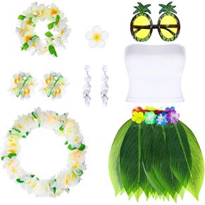 Hicarer 9 Pcs Hawaiian Costumes Accessories Women Luau Outfit Tropical Hula Grass Skirts for Luau Party Halloween Costumes in Saudi Arabia