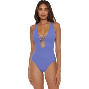 BECCA Women's Standard Modern Edge One Piece Swimsuit, Plunge Neck, Bathing Suits in Kuwait