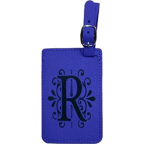 Purple Leather Luggage Tag, Initials-Engineered Leather, Individual Letters-Personalized Monogram Luggage Tags (Purple, R)