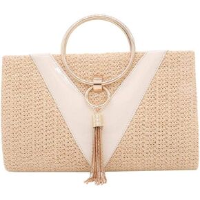 Simcat حقيبة يد من القش حقيبة مسائية بمقبض للنساء، حقيبة يد أنيقة للصيف على الشاطئ ومقبض علوي من القش مع سلسلة in Kuwait