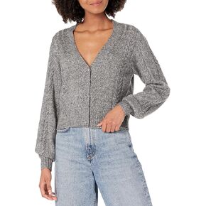 PAIGE Women's Sofie Cardigan Cropped Full Sleeves Cable Knit in Heather Grey/Silver in Saudi Arabia