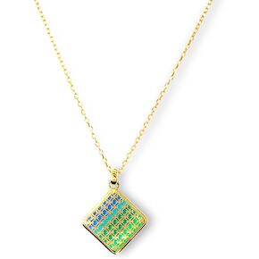 Margraf Di Rhombus Pendant Necklace for Women Girls,S925 Silver 18K Yellow Gold Plated 17.72+1.97inch Chain Enamel Process Gradient Ramp Lattice Pattern Jewelry in Saudi Arabia
