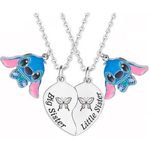 2Pcs Sister Necklace Friends Matching Heart Necklace Set for 2 Ohana Necklace Stitch Necklace Gift for Sister Gifts from Sister Friendship Jewelry Gifts for Women Girls Stitch Lover Gifts in Kuwait