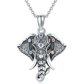 POTOPYY S925 Sterling Silver Elephant Jewelry Chakra Necklace for Women with 7 Chakra CZ Good Luck Animals Elephant Gift for Elephant Lover Elephant Urn Pendant Birthday Gift for Women