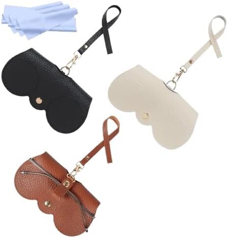 Chfory Soft Leather Sunglasses Bag, Portable Leather Glasses Case Holder Sunglasses Pouch, glasses Organizer Bag with Strap in Saudi Arabia
