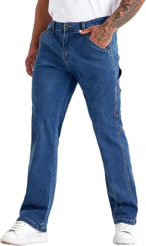بنطال جينز LONGBIDA للرجال ذو قصة مريحة وكلاسيكية مستقيمة الساق in Kuwait