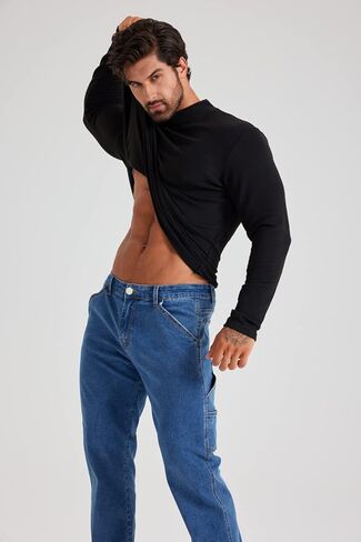 بنطال جينز LONGBIDA للرجال ذو قصة مريحة وكلاسيكية مستقيمة الساق in Kuwait