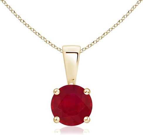 Angara Natural Ruby Classic Round Solitaire Pendant Necklace in 14k Solid Gold for Women, Girls with 18" Chain | July Birthstone Jewelry Gift for Her in Saudi Arabia