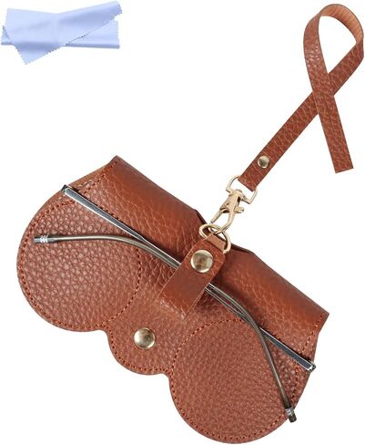 Chfory Soft Leather Sunglasses Bag, Portable Leather Glasses Case Holder Sunglasses Pouch, glasses Organizer Bag with Strap in Saudi Arabia