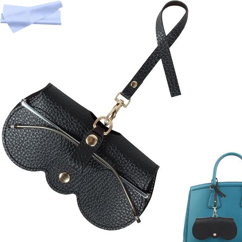 Chfory Soft Leather Sunglasses Bag, Portable Leather Glasses Case Holder Sunglasses Pouch, glasses Organizer Bag with Strap in Saudi Arabia