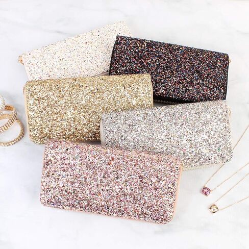 MYS Collection RIAH FASHION Rainbow Glitter Zip Around Wallet - Sparkly Confetti Single Zipper Clutch Purse with Card Slots (Rainbow - Gold) in Saudi Arabia