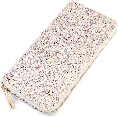 MYS Collection RIAH FASHION Rainbow Glitter Zip Around Wallet - Sparkly Confetti Single Zipper Clutch Purse with Card Slots (Rainbow - Gold) in Saudi Arabia