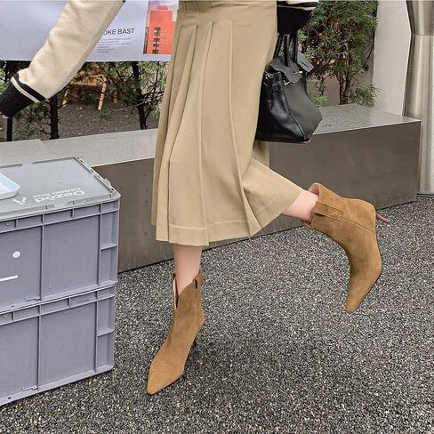 Dance&Style Women's 2.36 Inches Kitten Heels Shoes Leather Suede Ankle Boots Retro Winter Boots in Kuwait