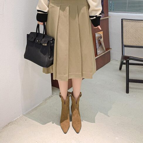 Dance&Style Women's 2.36 Inches Kitten Heels Shoes Leather Suede Ankle Boots Retro Winter Boots in Kuwait