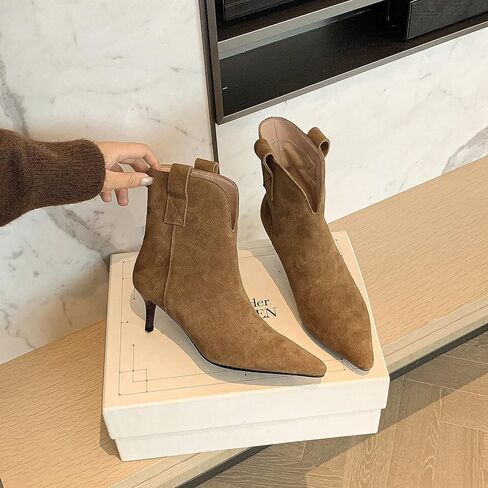 Dance&Style Women's 2.36 Inches Kitten Heels Shoes Leather Suede Ankle Boots Retro Winter Boots in Kuwait