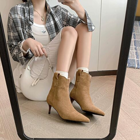 Dance&Style Women's 2.36 Inches Kitten Heels Shoes Leather Suede Ankle Boots Retro Winter Boots in Kuwait