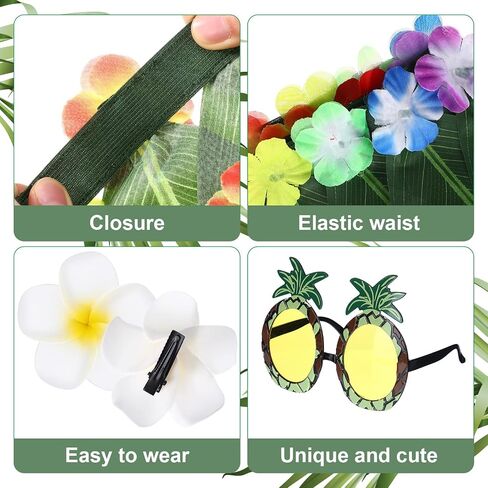 Hicarer 9 Pcs Hawaiian Costumes Accessories Women Luau Outfit Tropical Hula Grass Skirts for Luau Party Halloween Costumes in Saudi Arabia