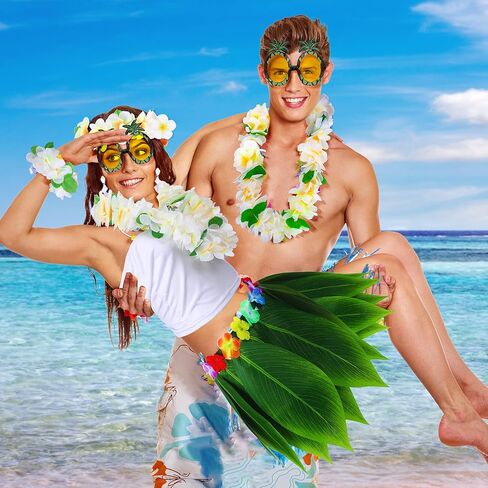 Hicarer 9 Pcs Hawaiian Costumes Accessories Women Luau Outfit Tropical Hula Grass Skirts for Luau Party Halloween Costumes in Saudi Arabia