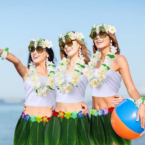 Hicarer 9 Pcs Hawaiian Costumes Accessories Women Luau Outfit Tropical Hula Grass Skirts for Luau Party Halloween Costumes in Saudi Arabia