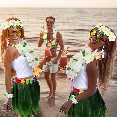 Hicarer 9 Pcs Hawaiian Costumes Accessories Women Luau Outfit Tropical Hula Grass Skirts for Luau Party Halloween Costumes in Saudi Arabia