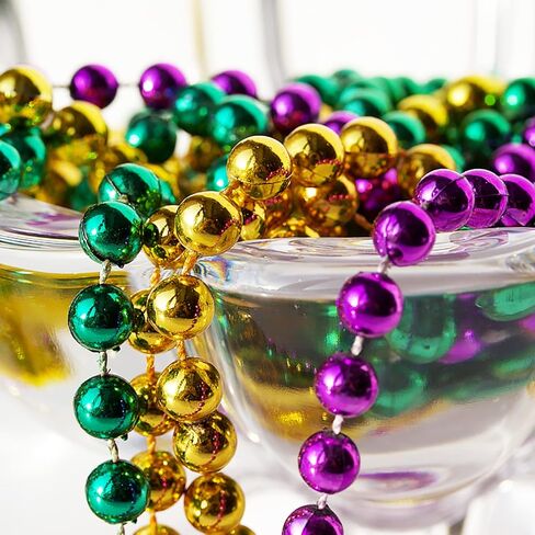 مجموعة إكسسوارات أزياء ماردي غرا مكونة من 3 قطع، جوارب طويلة مخططة من ماردي غرا، عصابة رأس من الريش المطاطي بالترتر، قلادات خرز ملونة للنساء in Kuwait