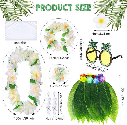 Hicarer 9 Pcs Hawaiian Costumes Accessories Women Luau Outfit Tropical Hula Grass Skirts for Luau Party Halloween Costumes in Saudi Arabia