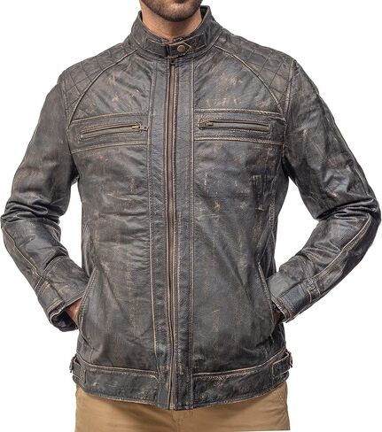 Cafe Racer Motorcycle Jacket Men - Real Lambskin Leather Jacket Mens in Saudi Arabia