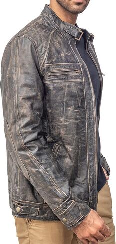 Cafe Racer Motorcycle Jacket Men - Real Lambskin Leather Jacket Mens in Saudi Arabia