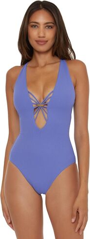 BECCA Women's Standard Modern Edge One Piece Swimsuit, Plunge Neck, Bathing Suits in Kuwait