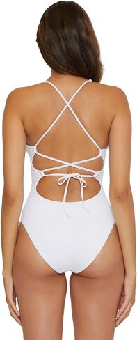 BECCA Women's Standard Modern Edge One Piece Swimsuit, Plunge Neck, Bathing Suits in Kuwait