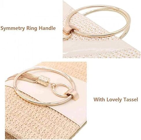 Simcat حقيبة يد من القش حقيبة مسائية بمقبض للنساء، حقيبة يد أنيقة للصيف على الشاطئ ومقبض علوي من القش مع سلسلة in Kuwait