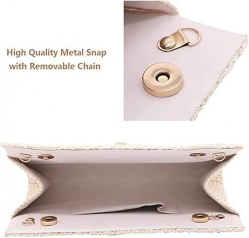 Simcat حقيبة يد من القش حقيبة مسائية بمقبض للنساء، حقيبة يد أنيقة للصيف على الشاطئ ومقبض علوي من القش مع سلسلة in Kuwait