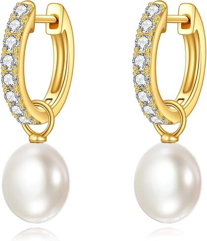 Yellow Gold Pearl Drop Leverback Earrings Fine Gold Classical Freshwater Pearl Hoop Earrings Christmas Gifts for Women Girls in Saudi Arabia