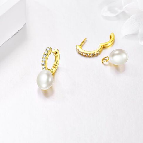 Yellow Gold Pearl Drop Leverback Earrings Fine Gold Classical Freshwater Pearl Hoop Earrings Christmas Gifts for Women Girls in Saudi Arabia