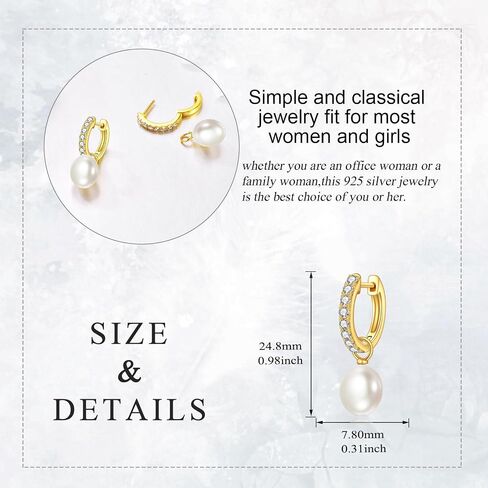 Yellow Gold Pearl Drop Leverback Earrings Fine Gold Classical Freshwater Pearl Hoop Earrings Christmas Gifts for Women Girls in Saudi Arabia