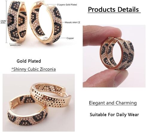 Z ZACHÉ Shinny Animal Leopard Print Earrings Cubic Zirconia Paving Gold Plated Women Hoop Earrings Statement Chunky Circle Huggie Earrings in Saudi Arabia