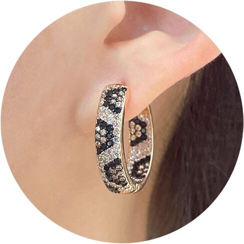 Z ZACHÉ Shinny Animal Leopard Print Earrings Cubic Zirconia Paving Gold Plated Women Hoop Earrings Statement Chunky Circle Huggie Earrings in Saudi Arabia