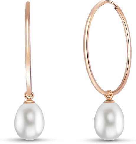Galaxy Gold GG 14k Rose Gold Hoop Earrings with Cultured Pearls in Saudi Arabia